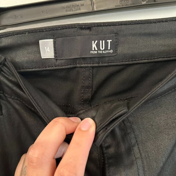 KUT WOMENS KELSEY HIGH RISE ANKLE FLARE RAW HEM BLACK PANT SIZE 14 - Picture 3 of 9